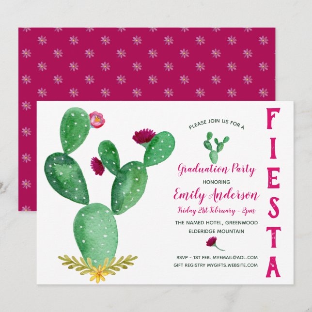Invitation de graduation Fiesta mexicaine Cactus r (Devant / Derrière)