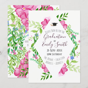 Invitation de graduation Floral Aquarelle Fille de