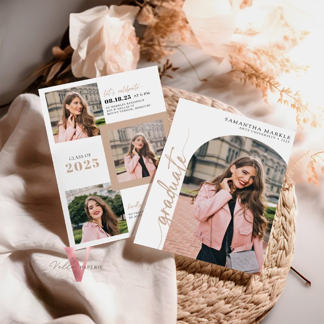 Invitation de graduation Gold 2025 avec photo (Créateur téléchargé)