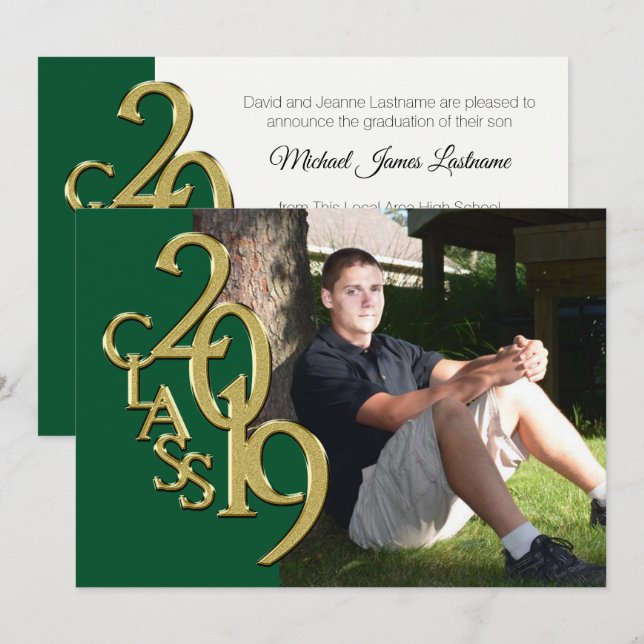 Invitation de graduation Green and Gold 2019 (Devant / Derrière)