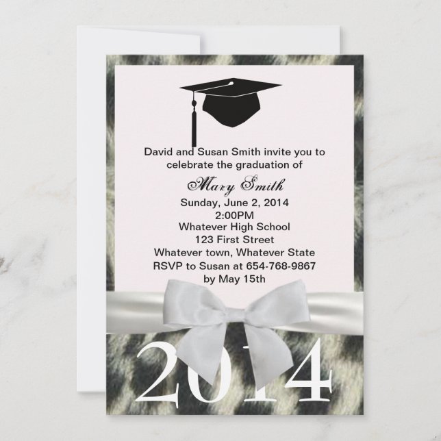 Invitation de graduation Leopard de neige blanc Ru (Devant)
