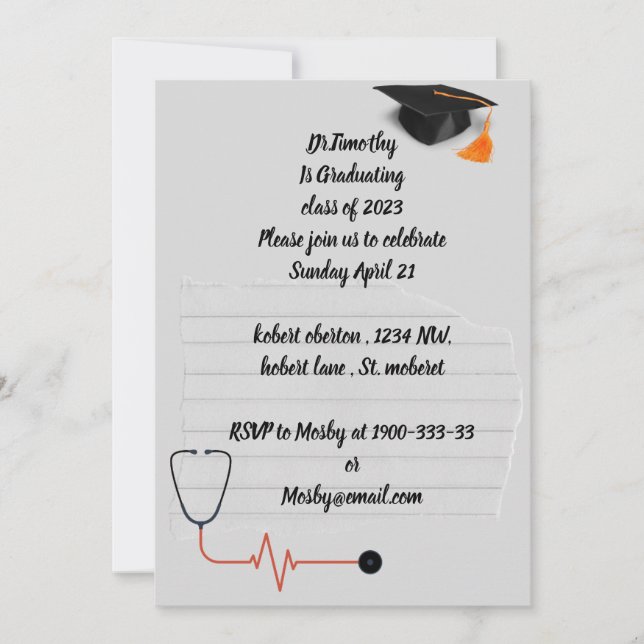 Invitation de graduation Médicale modifiable (Devant)