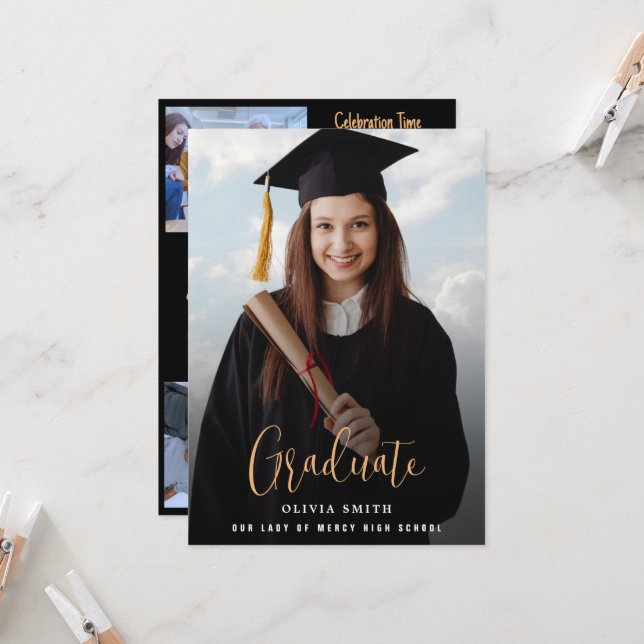Invitation de graduation moderne avec photos en mé (Devant/Arrière en situation)