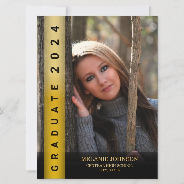 Invitation de graduation moderne Black and Gold (Devant)