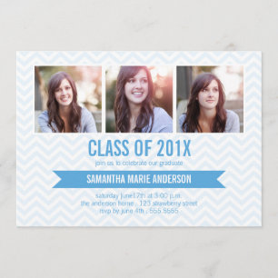 Invitation de graduation photo Chevron 3 - Bleu