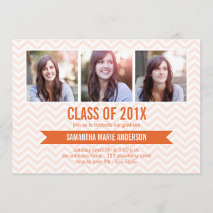 Invitation de graduation photo Chevron 3 - Orange