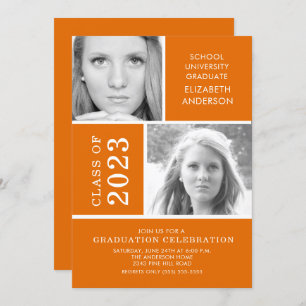 Invitation de Graduation Photo Orange Moderne