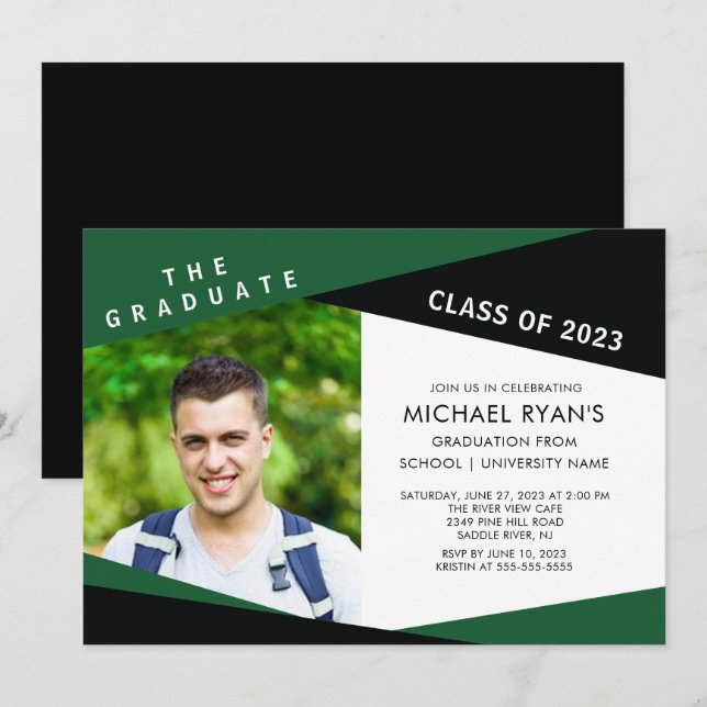 Invitation de graduation photo verte géométrique e (Devant / Derrière)