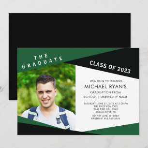 Invitation de graduation photo verte géométrique e