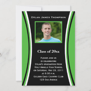 Invitation de graduation photo verte, noire, blanc