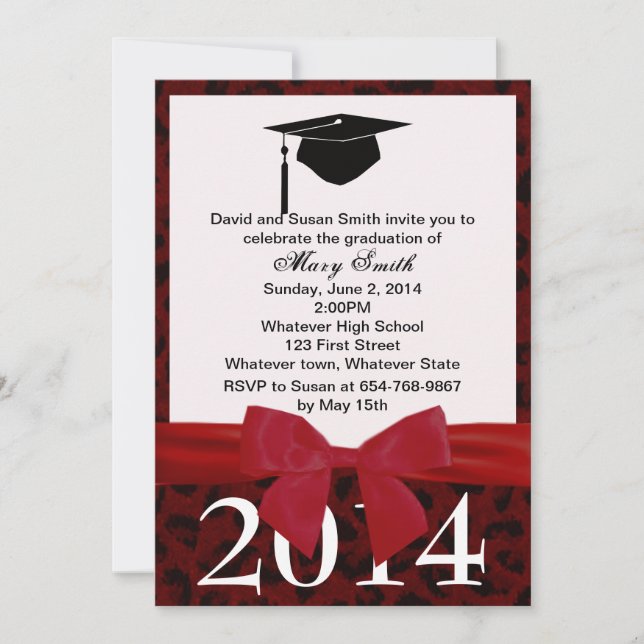 Invitation De Graduation Red Ribbon Et Red Leopard (Devant)