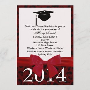 Invitation De Graduation Red Ribbon Et Red Leopard