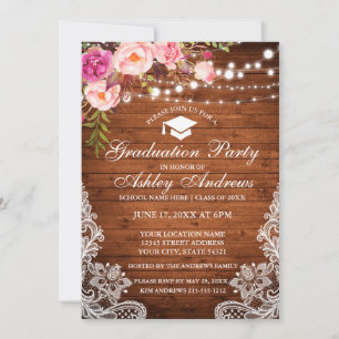 Invitation de graduation rose de dentelle avec lum