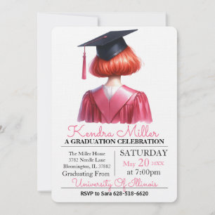 Invitation de graduation rose et noir Aquarelle