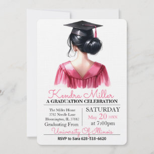 Invitation de graduation rose et noir Aquarelle