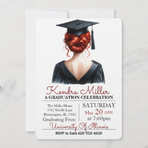 Invitation de graduation rose et noir Aquarelle