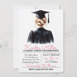 Invitation de graduation rose et noir Aquarelle