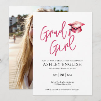 Invitation de graduation rose - Grad Girl