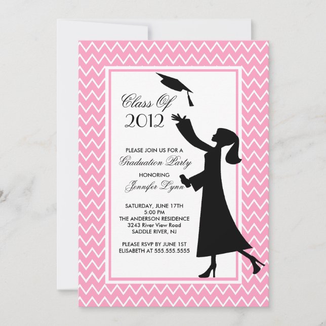Invitation de graduation rose moderne Silhouette G (Devant)