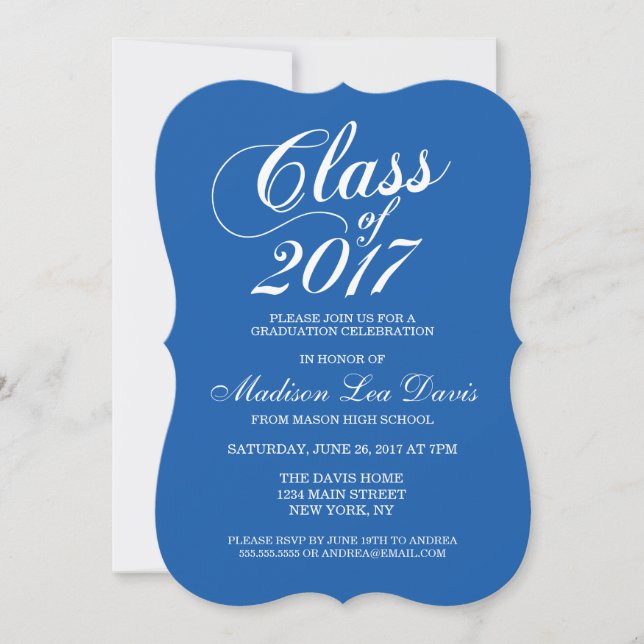 Invitation de Graduation Royal Blue Solid Modern (Devant)