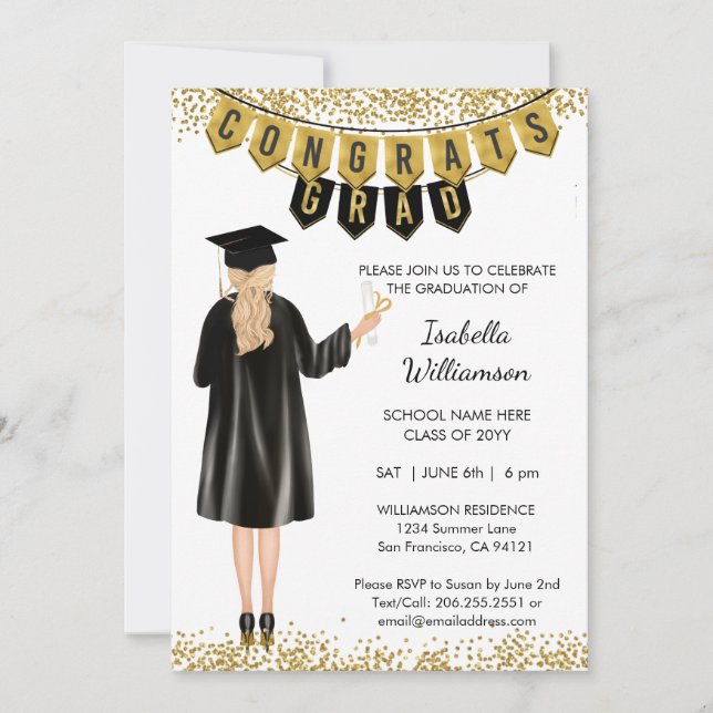 Invitation de graduation unique cheveux blonds (Devant)