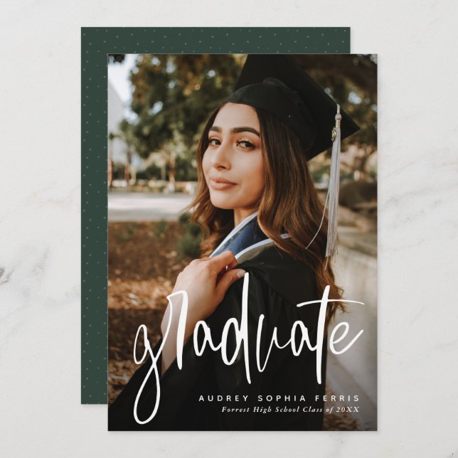 Invitation de graduation verte verticale (Devant / Derrière)
