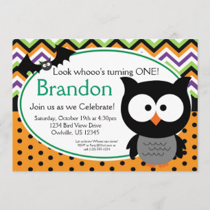 Invitation de Green Chevron et Pois Owl Halloween