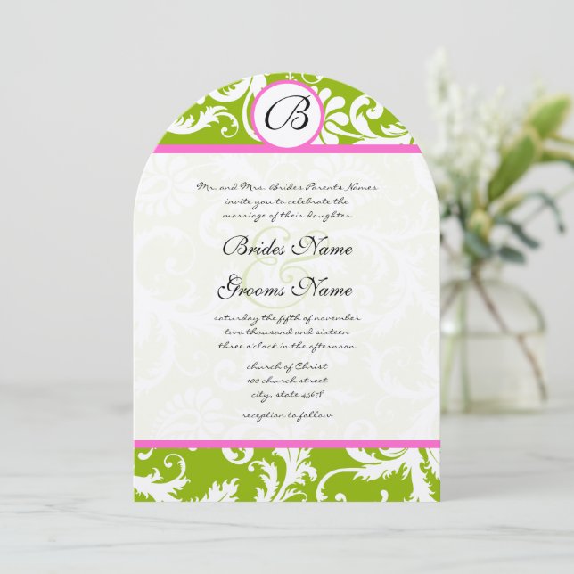 Invitation de Green & Pink Yarrow Mariage damassé (Debout devant)
