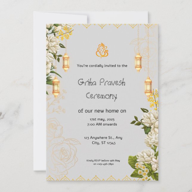 Invitation de Griha Pravesh verte et jaune (Devant)