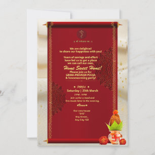 Invitation de Grihapravesh indien Hindu House Warm
