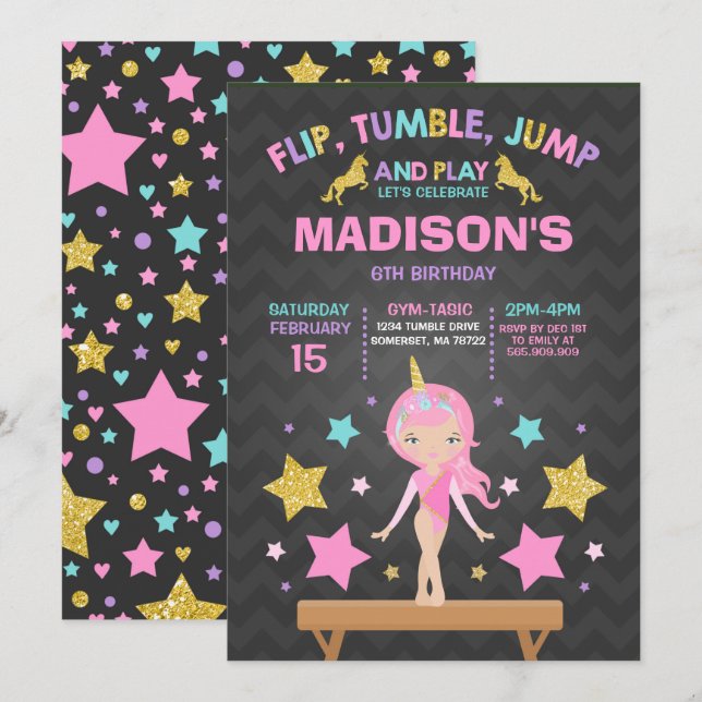 Invitation de gymnastique Parti de gymnastique de  (Devant / Derrière)