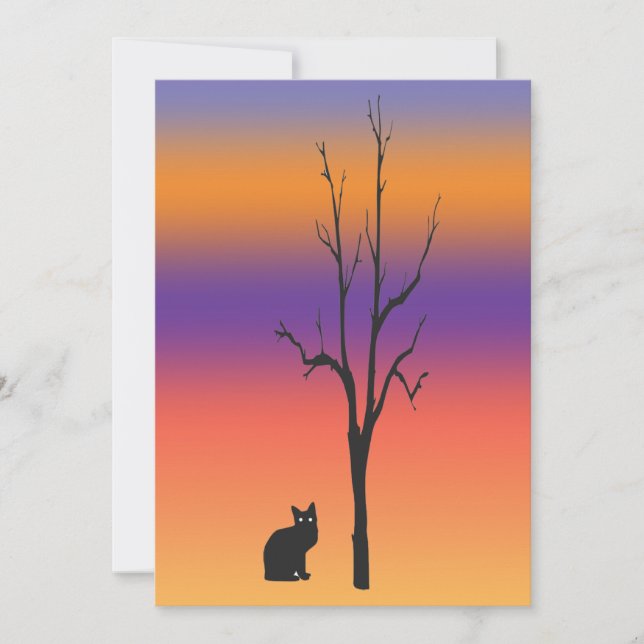 Invitation de Halloween de chat et d'arbre (Devant)