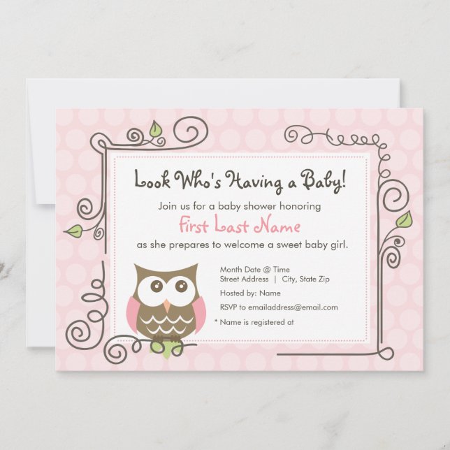 Invitation de hibou de baby shower (Devant)