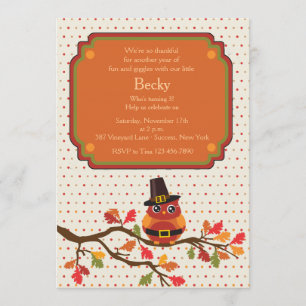 Invitation de hibou de thanksgiving