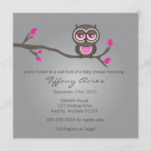 Invitation de hibou gris, rose et Brown