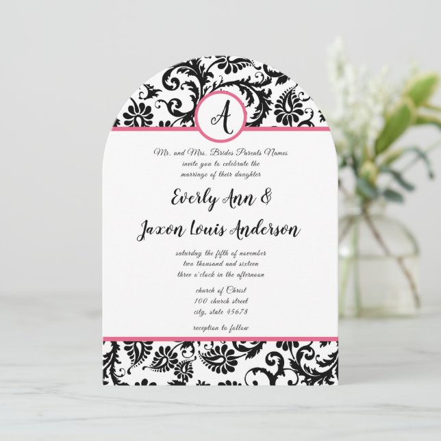 Invitation de Hot Rose & Black Floral Mariage dama (Debout devant)