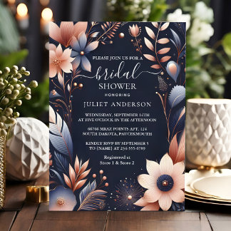 Invitation De Hydrangea Métallo Pure Marine Fête des mariées
