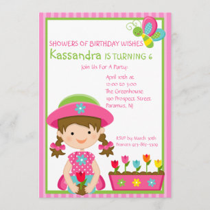 Invitation de jardinage rayée rose d'anniversaire