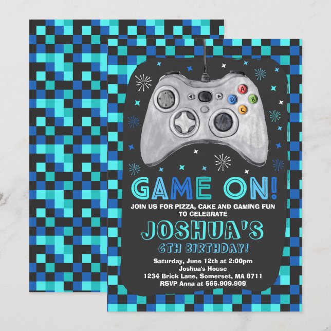 Invitation de jeux Anniversaire Jeu vidéo Annivers (Devant / Derrière)