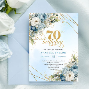Invitation De jolies florales aquarelles bleu poussiéreux pou