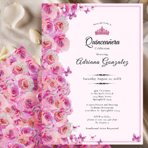 Invitation De jolies roses 15e anniversaire Rose Quinceanera
