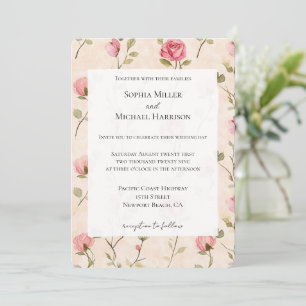 Invitation De Jolies Roses Fleur De Mariage Rose Crème