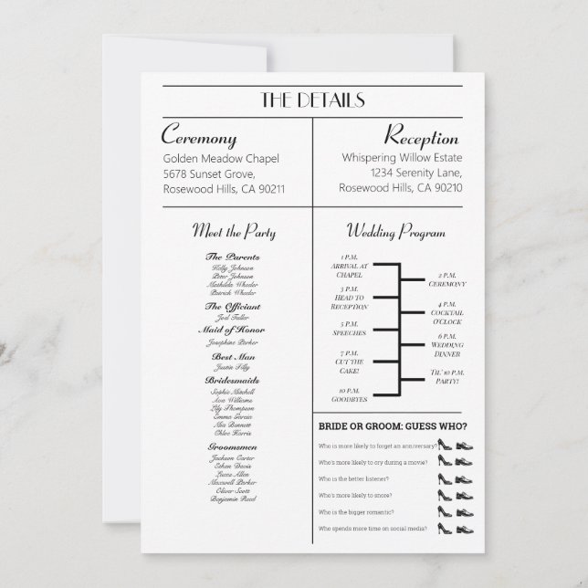 Invitation de journal mariage avec le programme (Dos)