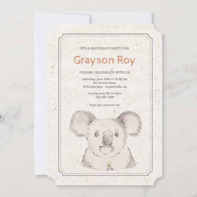 Invitation de Koala Bear (Devant)