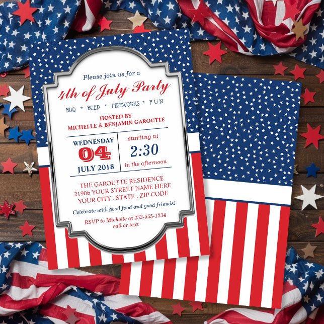 Invitation de la 4 juillet Rouge, Blanc et Bleu (Red, White and Blue 4th of July Party Invitation)