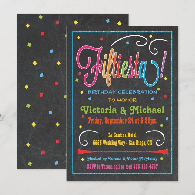 Invitation de la 50e fête de Fiesta mexicaine Chal (Devant / Derrière)