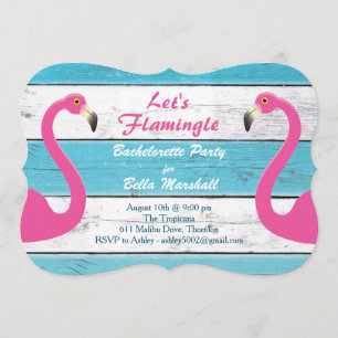Invitation de la Bachelorette Flamant rose bleu et