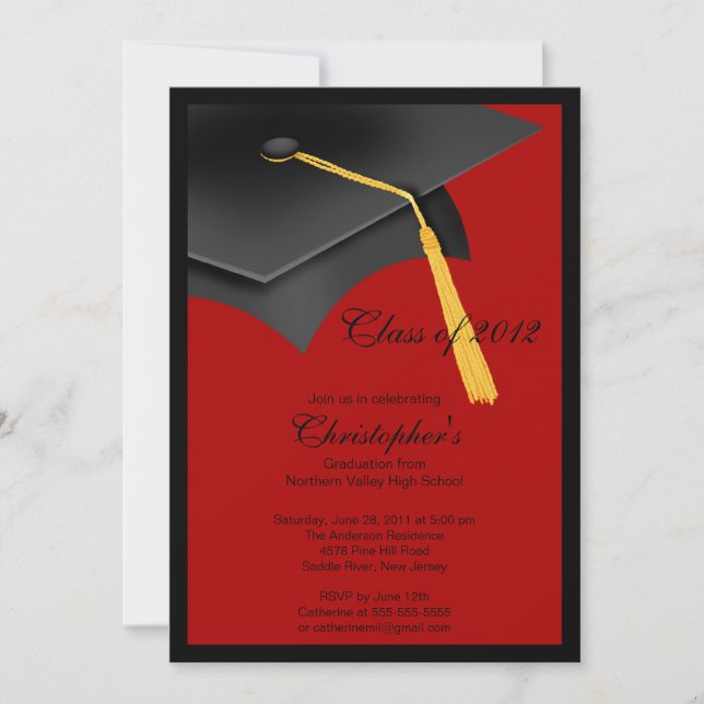 Invitation de la Black Red Grad Casquette Graduati (Devant)