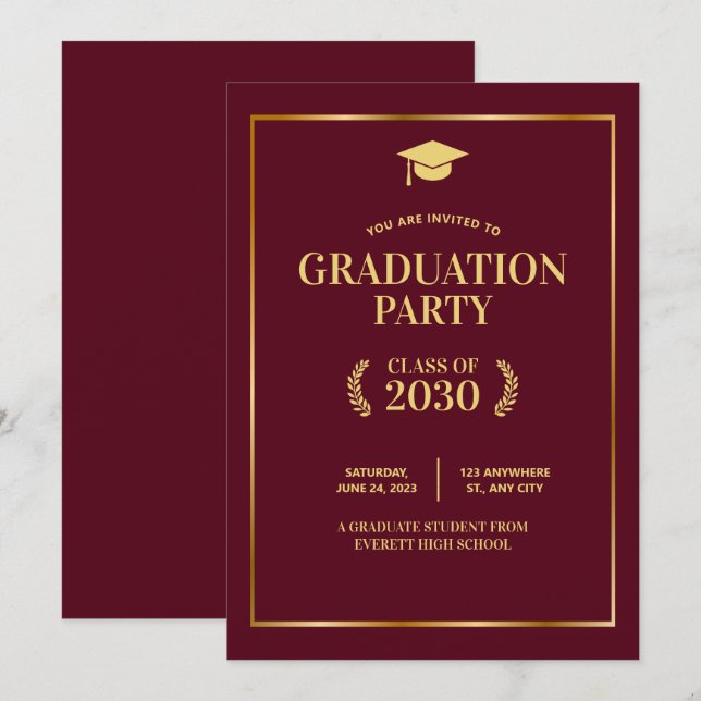 Invitation de la Burgundy College Graduation Party (Devant / Derrière)