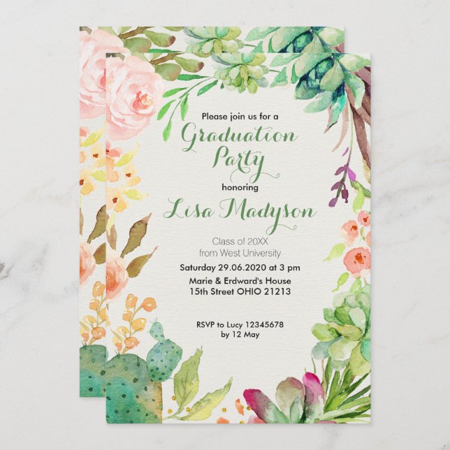 Invitation de la Cactus Graduation Party (Devant / Derrière)